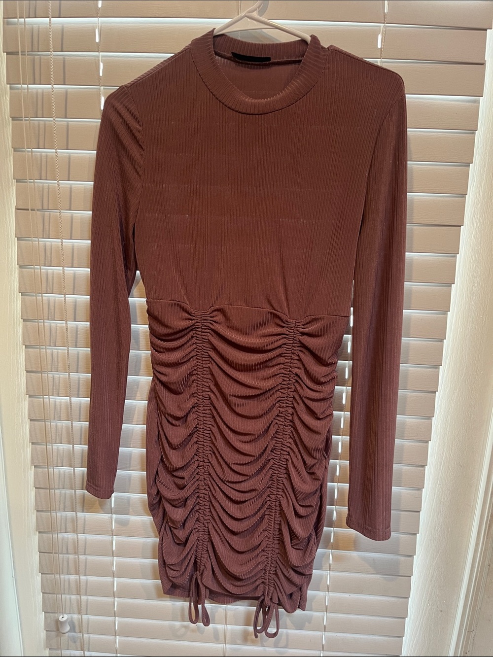 Long Sleeve Ruched Bodycon Dress - Mauve